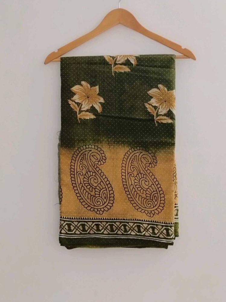 Pure Cotton Saree Olive Green