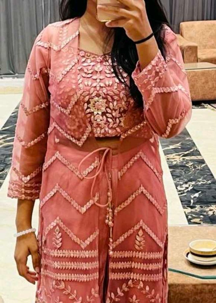 Pink Sharara Set With Cape