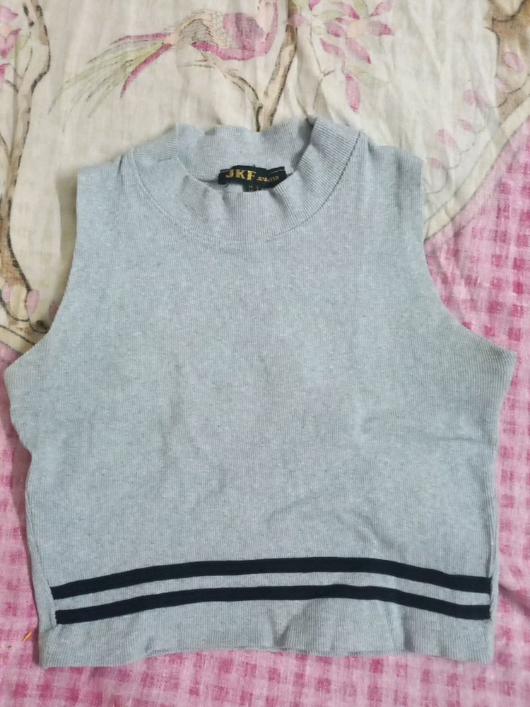 Gray Sleeveless Knit Top