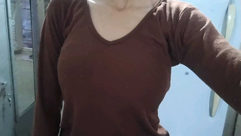Maroon V-Neck Long Sleeve Shirt