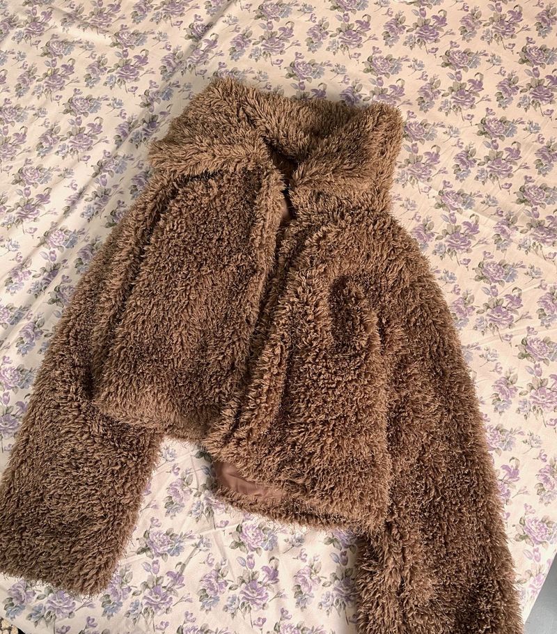 Brown Teddy Cropped Jacket