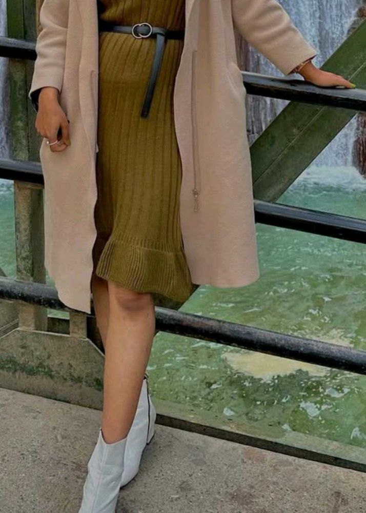 Olive Green Knit Midi Dress