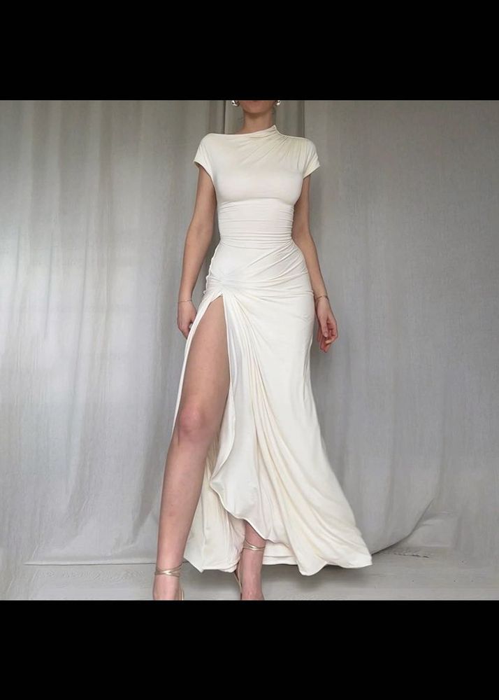 Off White Knot Asymmetri Maxi Dress