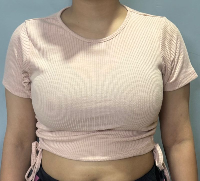 Peach Ribbed String Crop Top