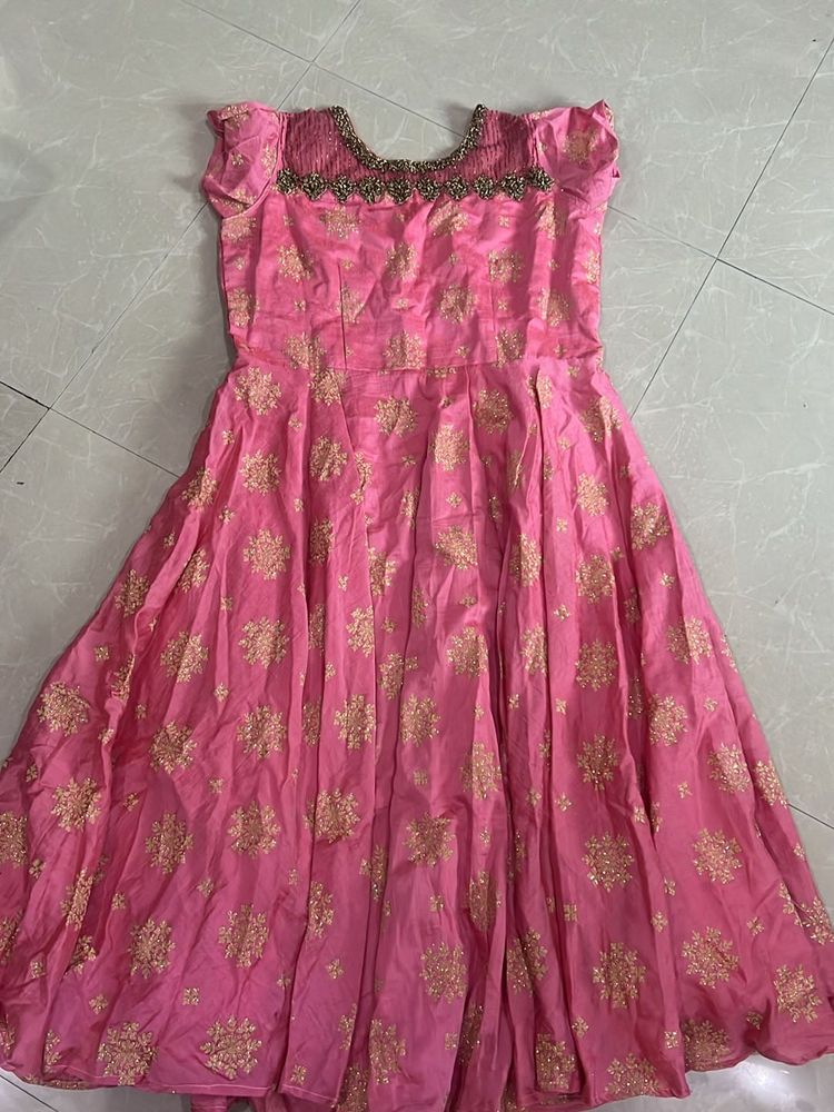 Pink Floral Embroidered Anarkali Dress
