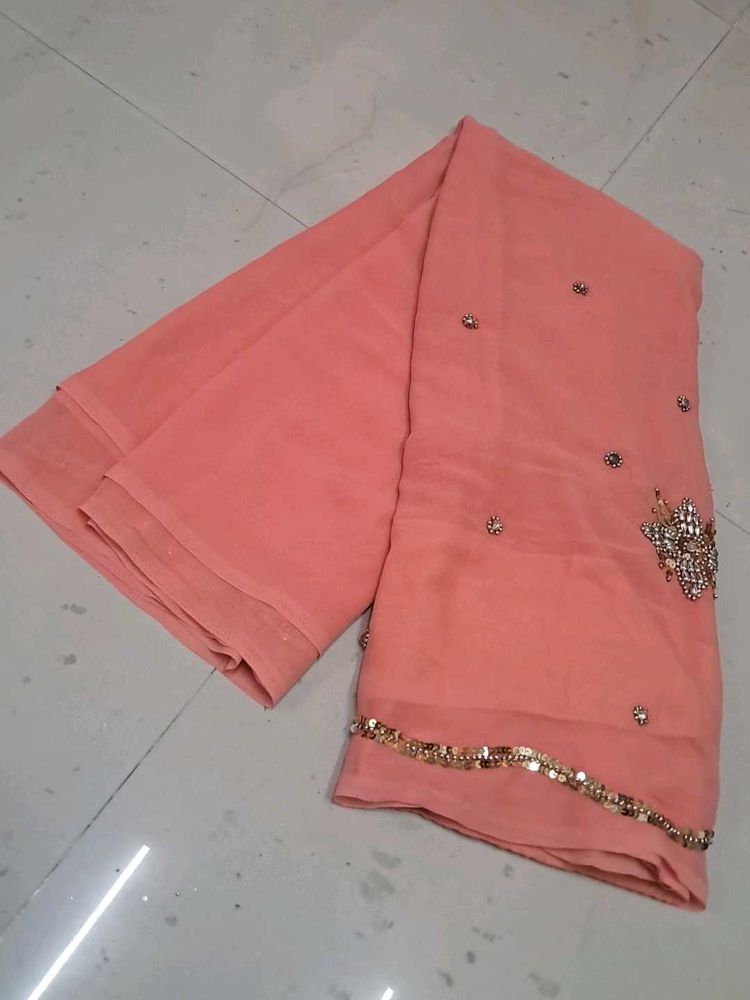 Elegant Peach Embellished Saree