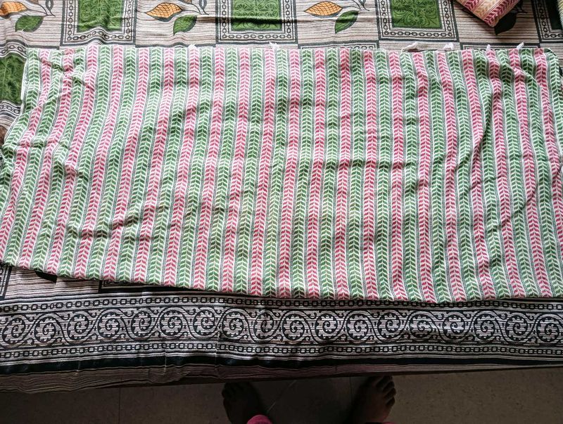 Striped Pink &amp; Green Cotton Fabric