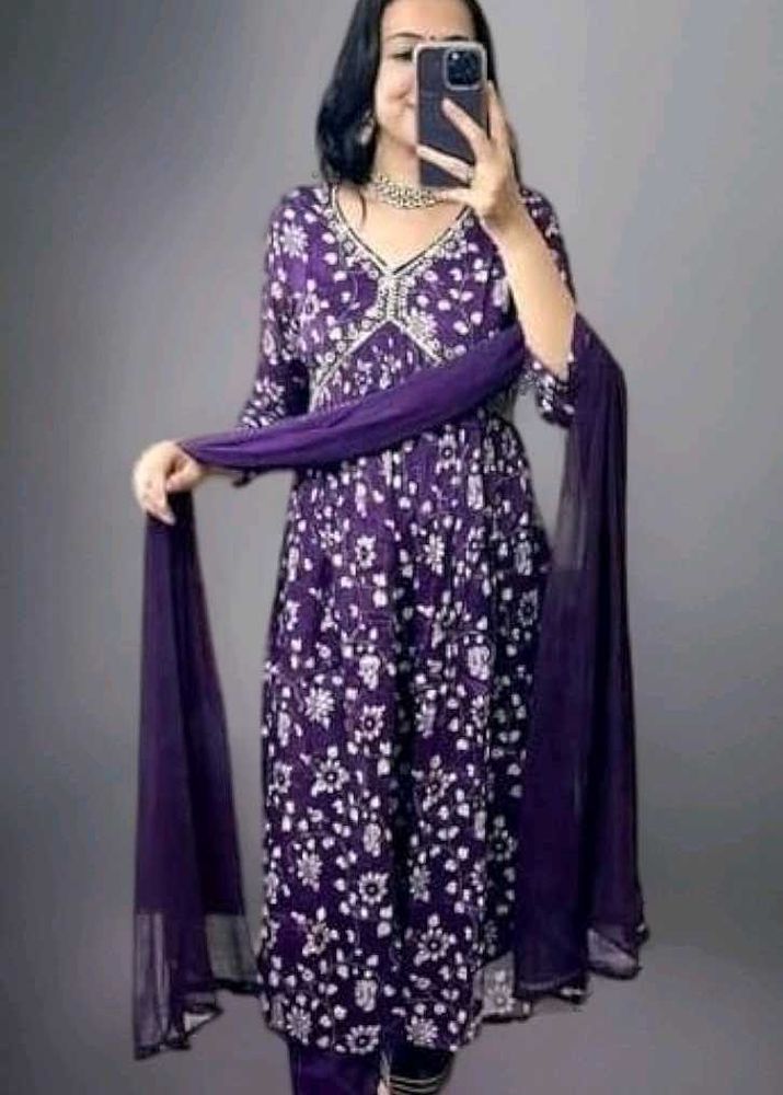 Purple Floral Anarkali Suit