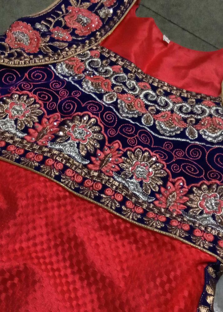 Red &amp; Navy Embroidered Dress