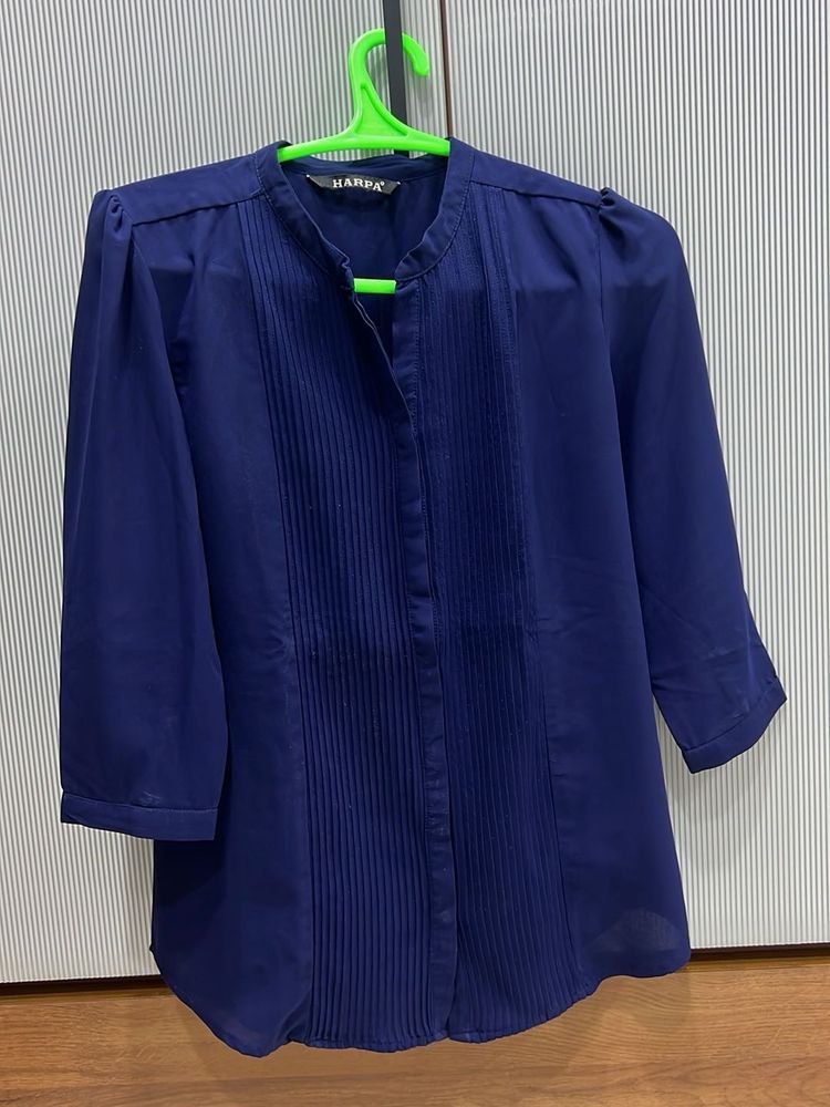 Navy Blue Pleated Top