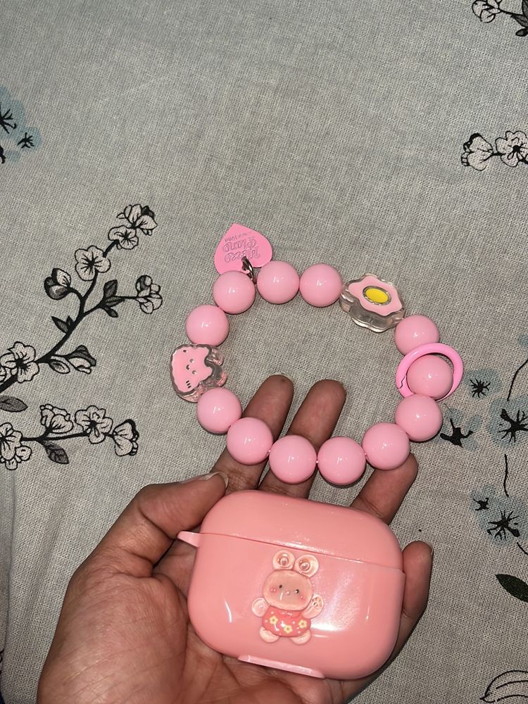 Cute Peach Dip AirPod Pro Case With Beads Charm