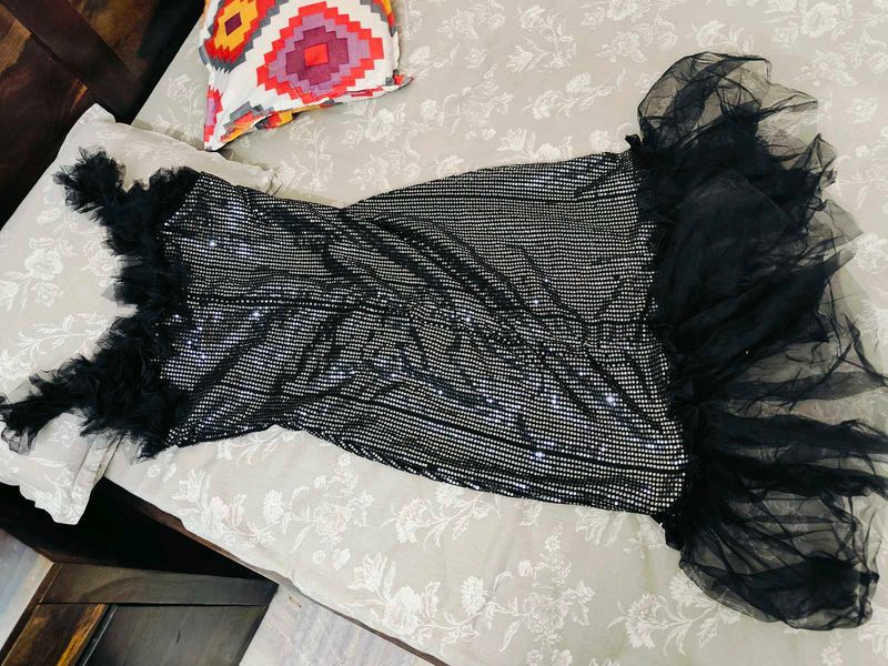 Sparkly Black Party Dress with Tulle