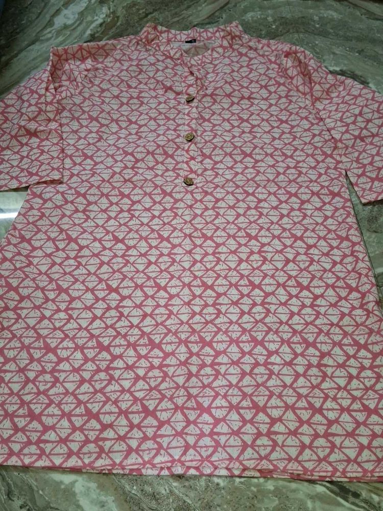 Pink And White Short Kurta For Girls