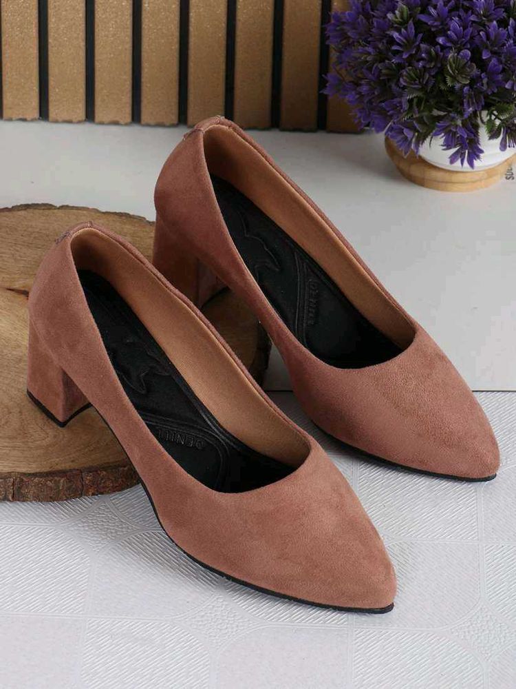 Suede Block Heel Pumps