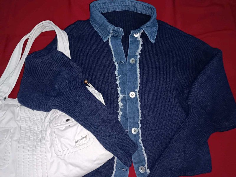 Denim Trim Cardigan