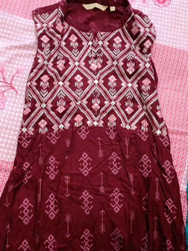 Maroon Printed Dress