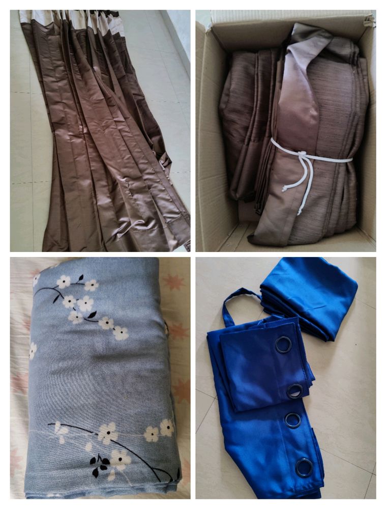 2 sets of premium curtains( 4 pieces) and one queen size bedsheet