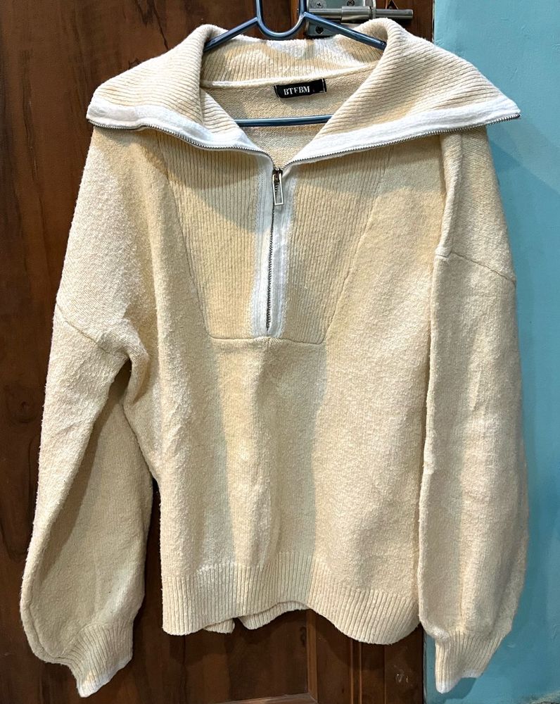 Beige Pullover with Zipper