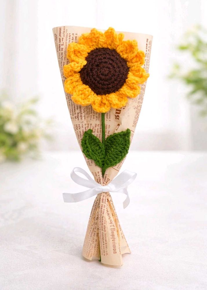 sunflower crochet wrapped in vintage paper