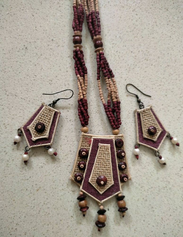 Boho Burlap Necklace &amp; Earring Set