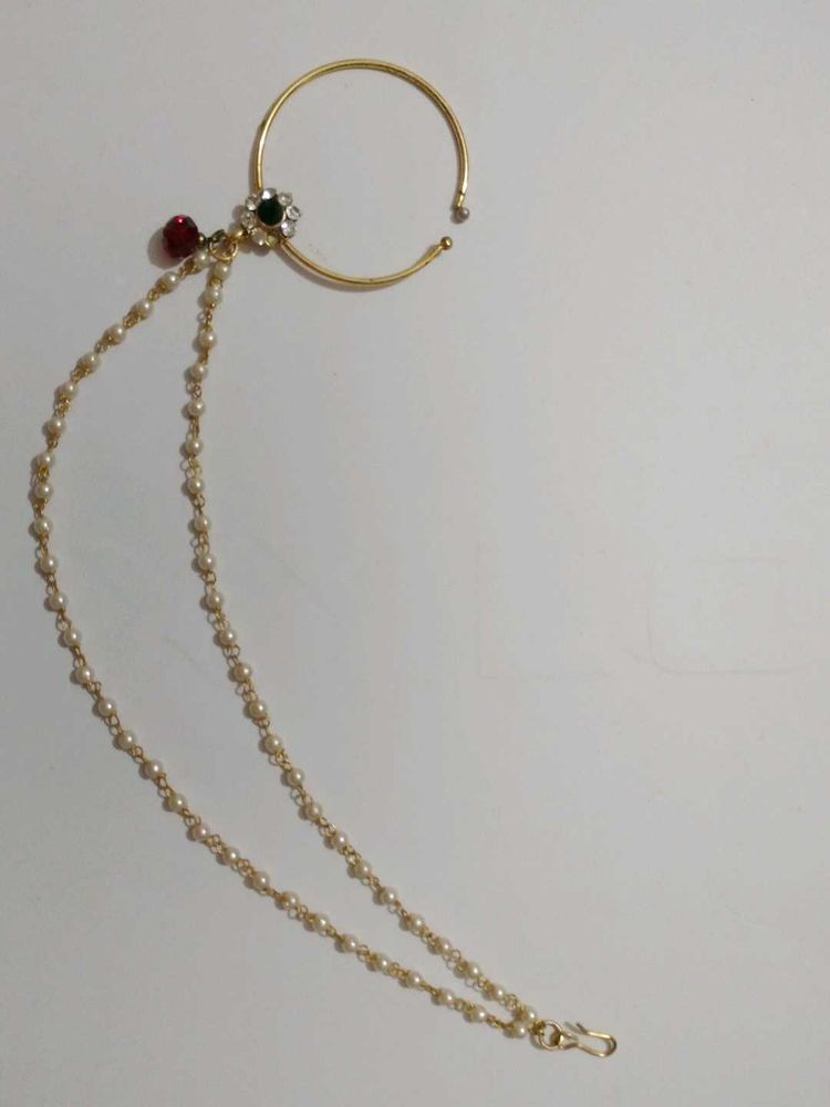 Gold Nose Ring with Pearl Chain