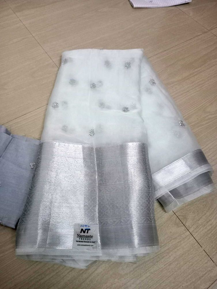 NEW GREY Organza Saree