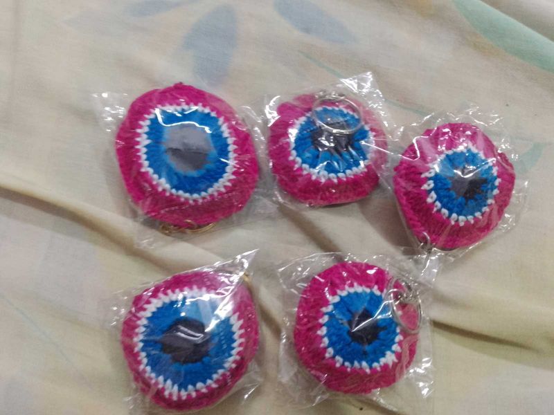 Crochet Pink Evil Eye Keychains