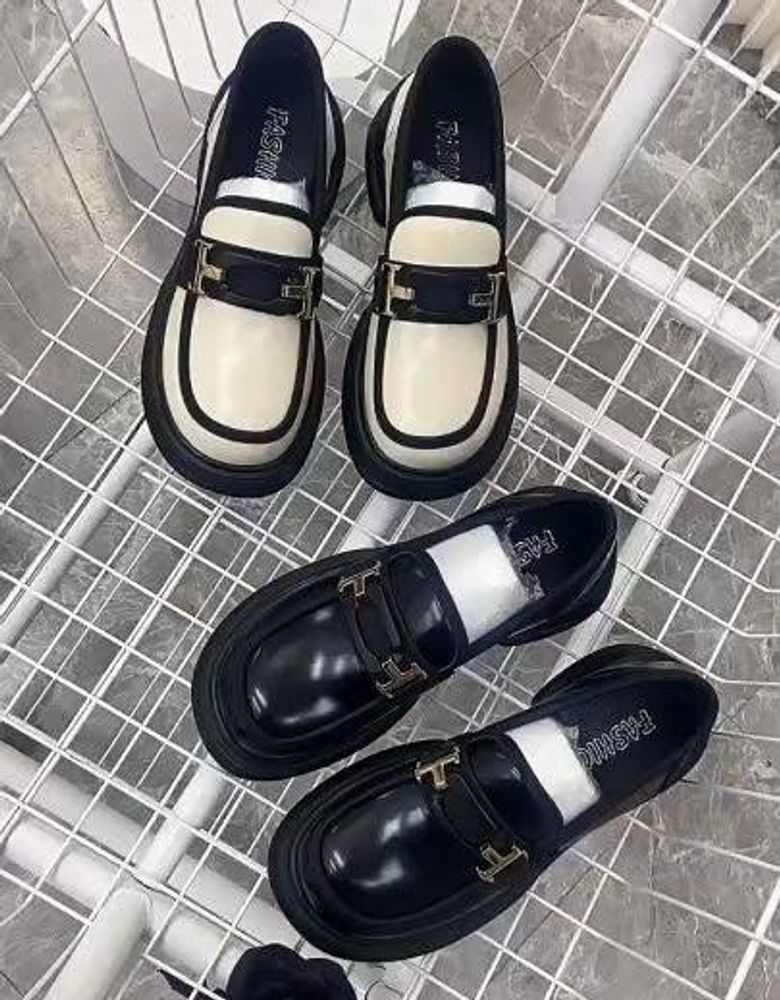 Combo White &amp; Black Leather Loafers