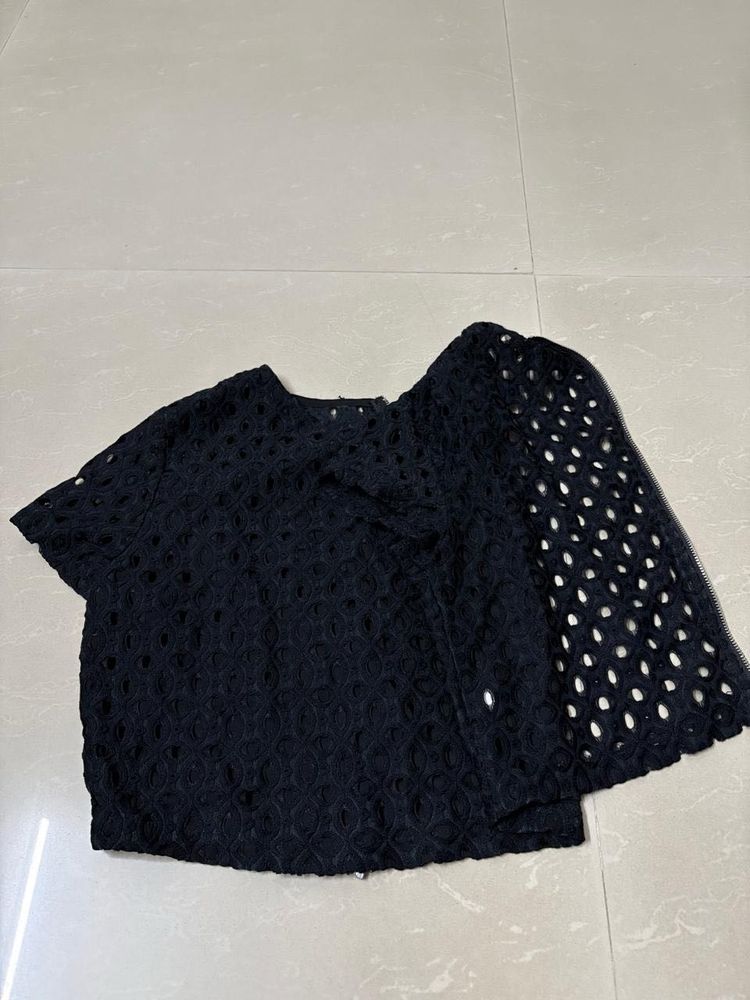 Black Eyelet Top