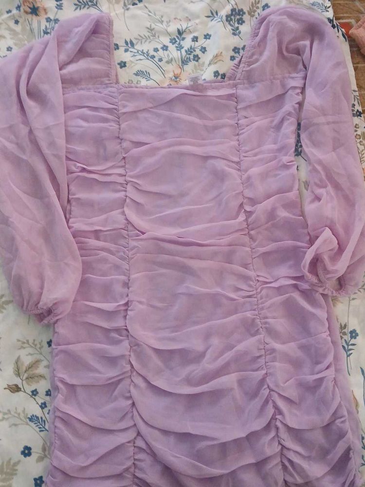 Lilac Ruched Mini Dress