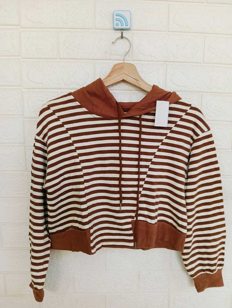 Striped Brown &amp; White Hoodie