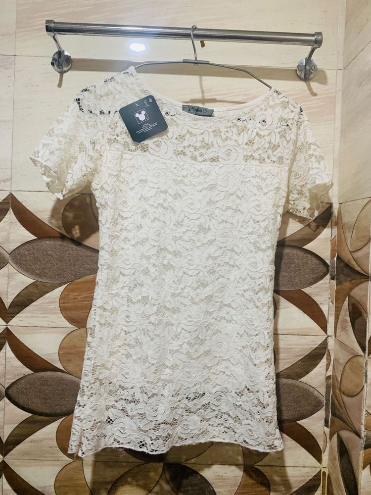 White Net Top Fully Worked