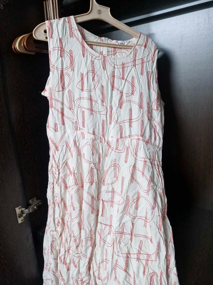 White &amp; Red Print Sleeveless Dress
