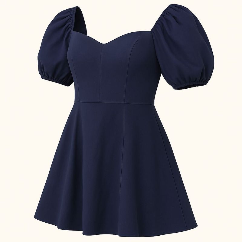 Navy Puff Sleeve Dress