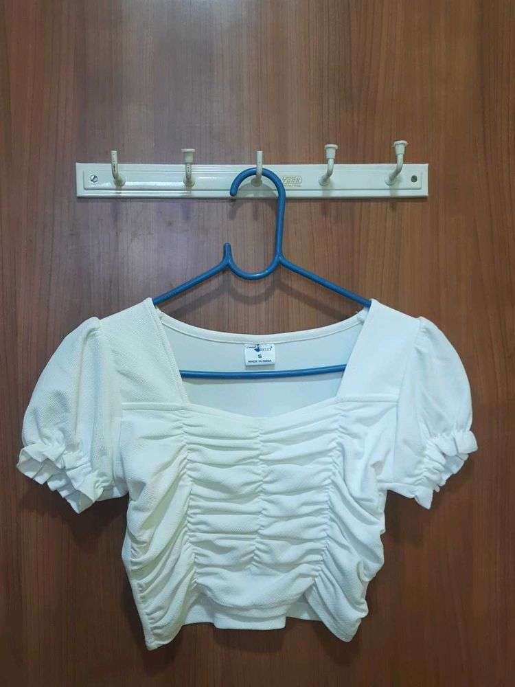 White Balloon Sleeve Top