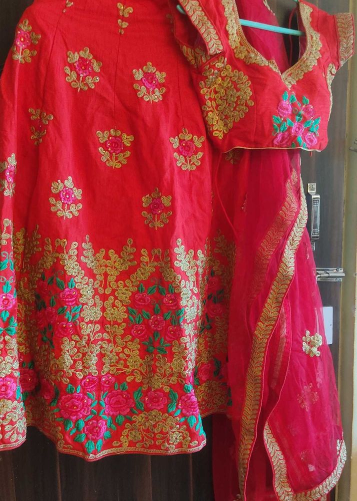 Red Embroidered Lehenga Choli Set