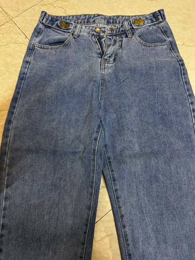 Blue Denim Straight Leg Jeans