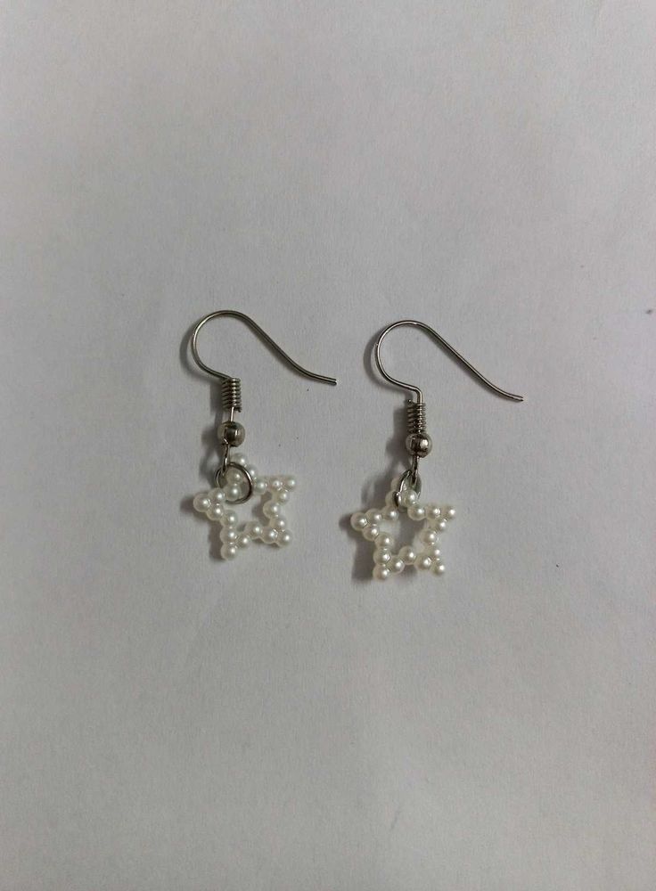 Handmade Beaded Mini Star Pearl Earrings ✨🤍🌌