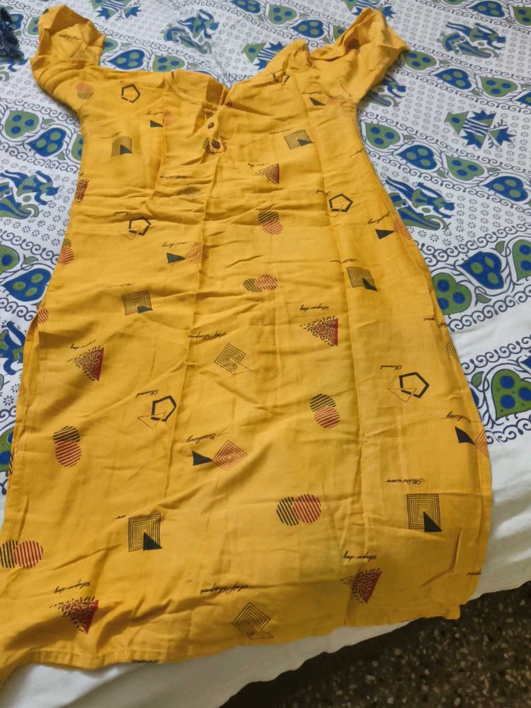 Yellow Printed kurta