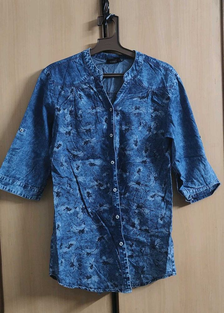 Denim Floral Print Top