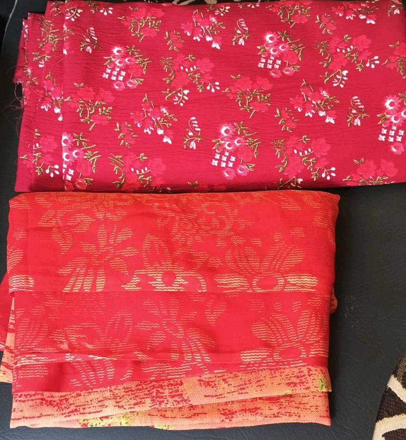 Red Floral Fabric Suit Material