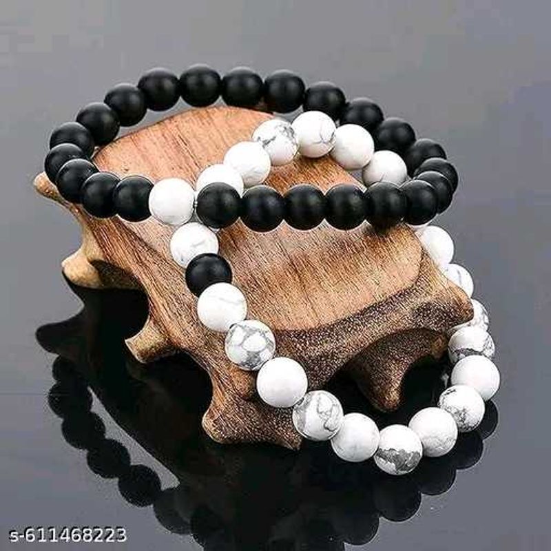 Couple Bracelet Set | Black &amp; White Beaded Kada