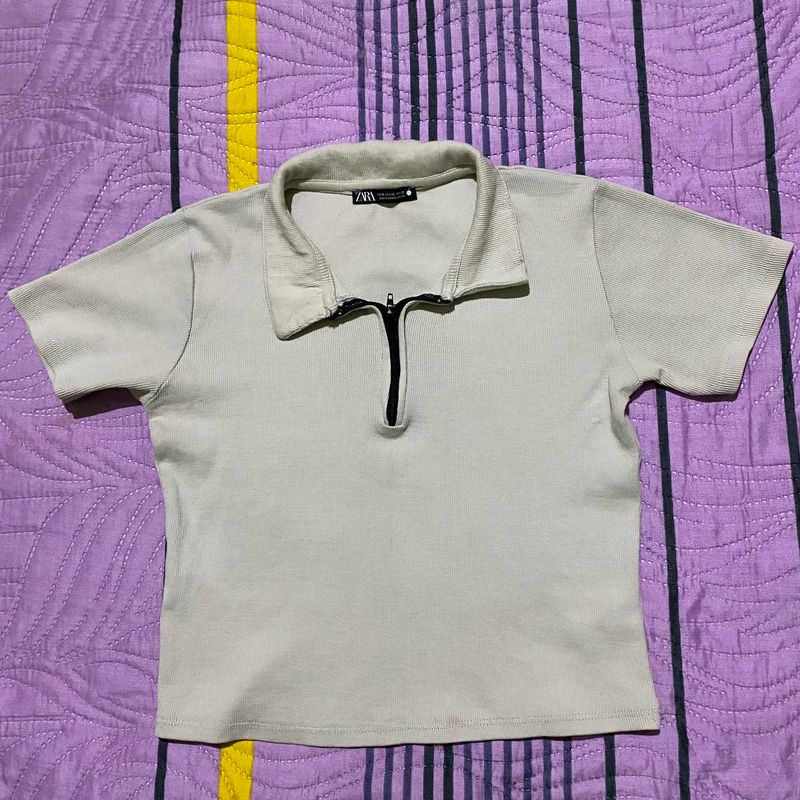 Zara Dupe Beige Polo Crop Top