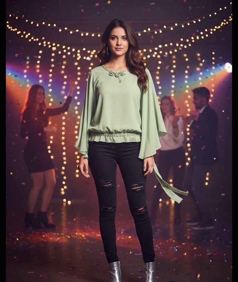 Elegant Sage Green Butterfly Sleeve Top