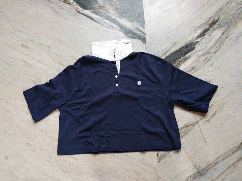 Navy Polo Shirt with White Collar