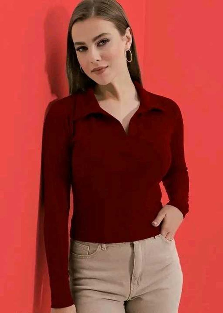 Maroon Polo Neck Top