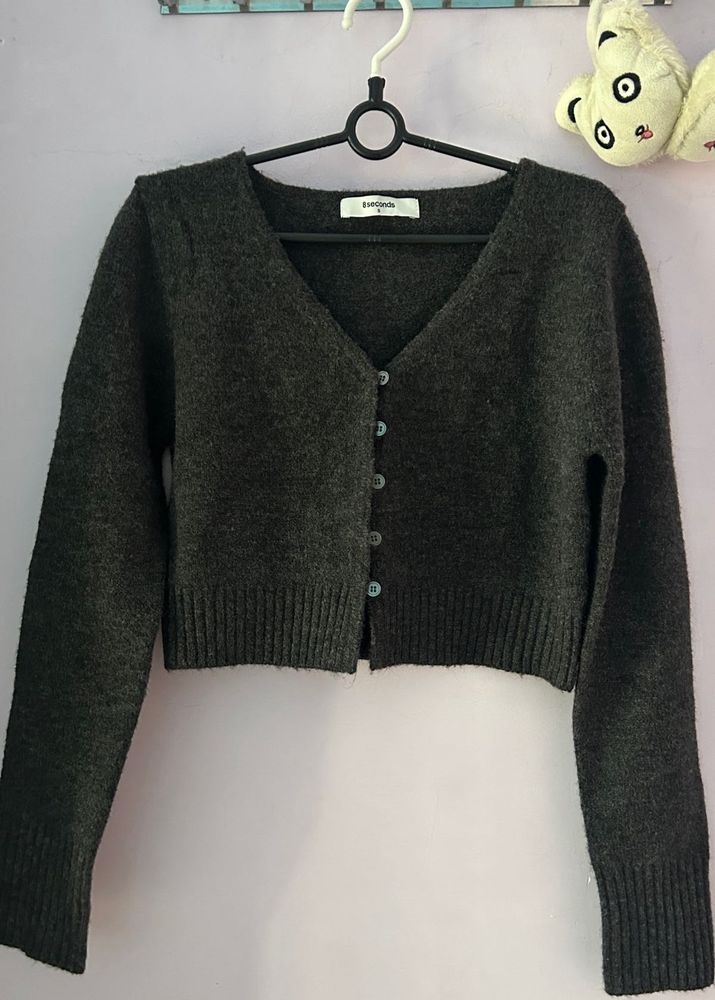 charcoal Gray Button-Down Cardigan