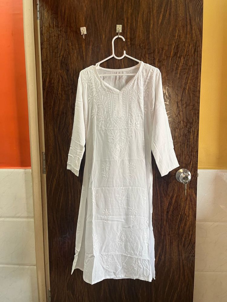34 Bust Rayon Chikankari Kurta For Women