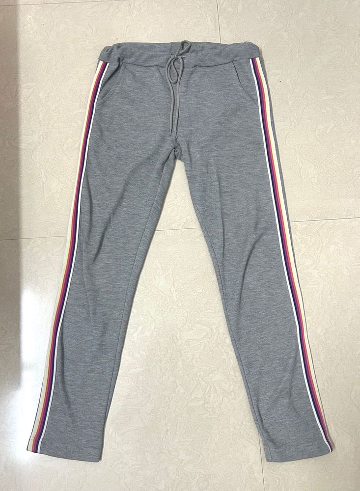 Gray Track Pants with Stripes