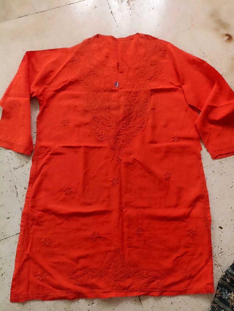 Red Embroidered Kurta